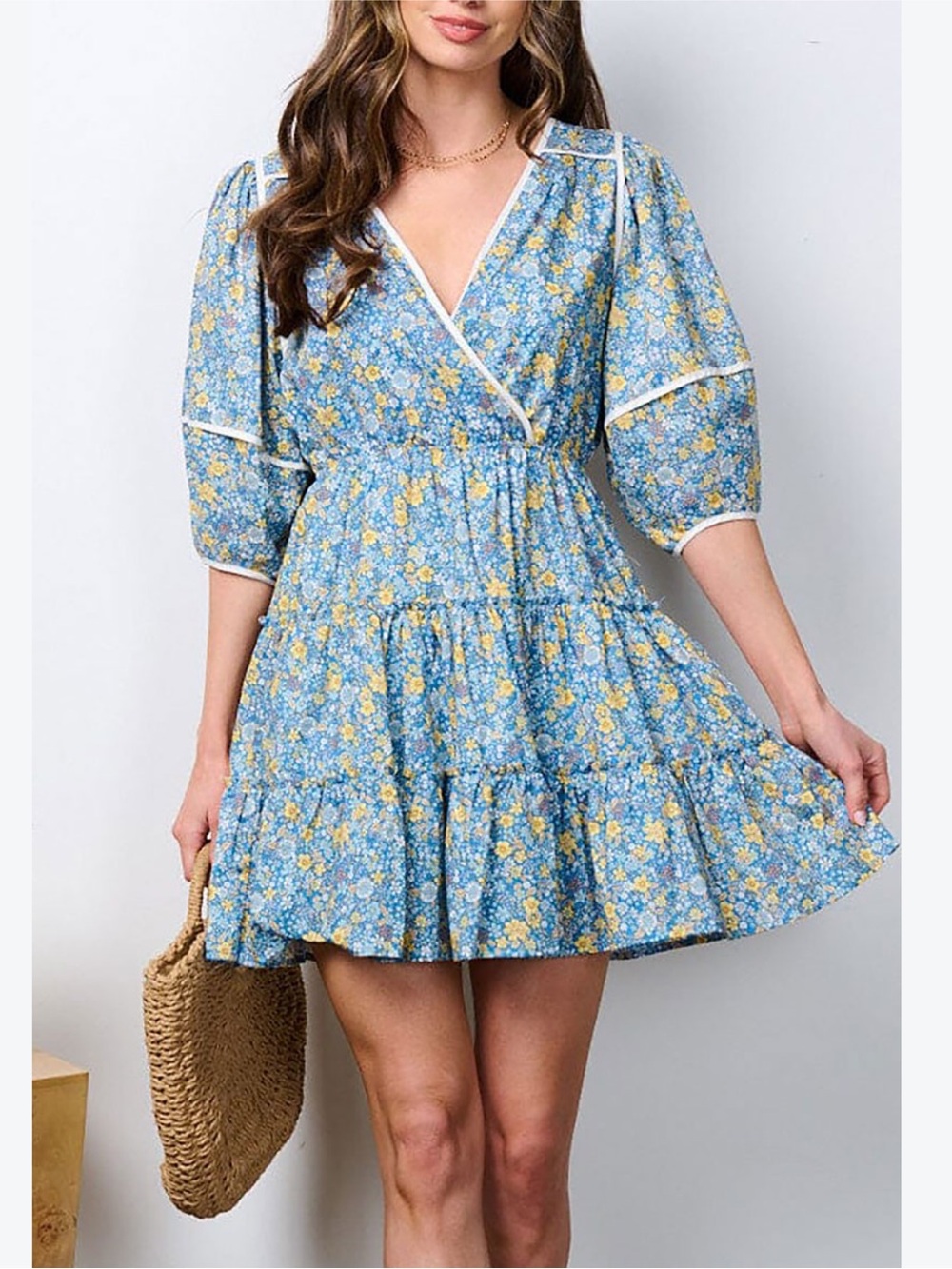 Just Me Blue and Yellow Floral Mini Dress